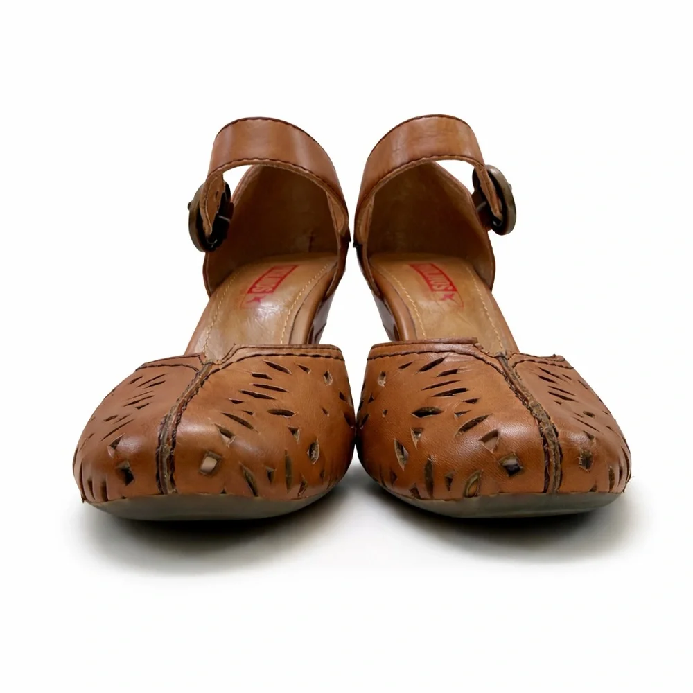 PIKOLINOS Spain Leather Comfort Heels Brown Cut-Out Ankle Strap Boho Pumps EU 37 - Picture 4 of 17